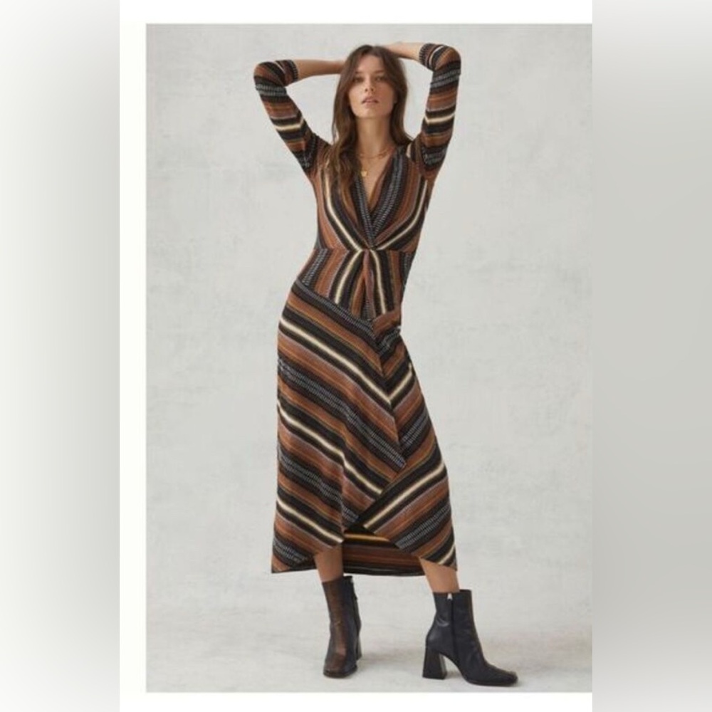 Anthropologie Retro Striped Kit Long Sleeve Dress small